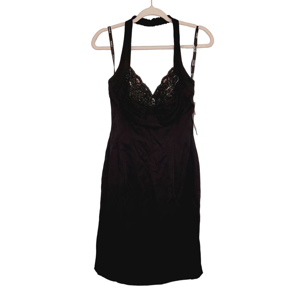 New Niki black beaded lace halter mini dress size 8 Y2K Whimsigoth HOCO Party